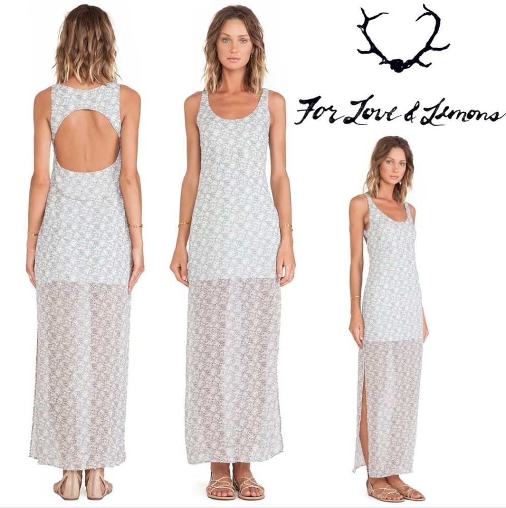 For Love & Lemons Floral Midnight Cowgirl Maxi Dress Size M